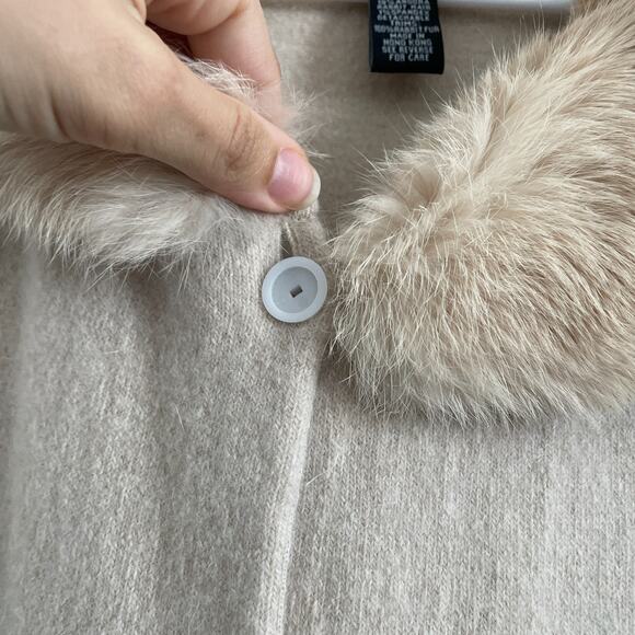 Vintage Y2K Arden B Sweater Maxi Duster Beige Cardigan Rabbit Fur Knit Preppy L - Picture 5 of 7